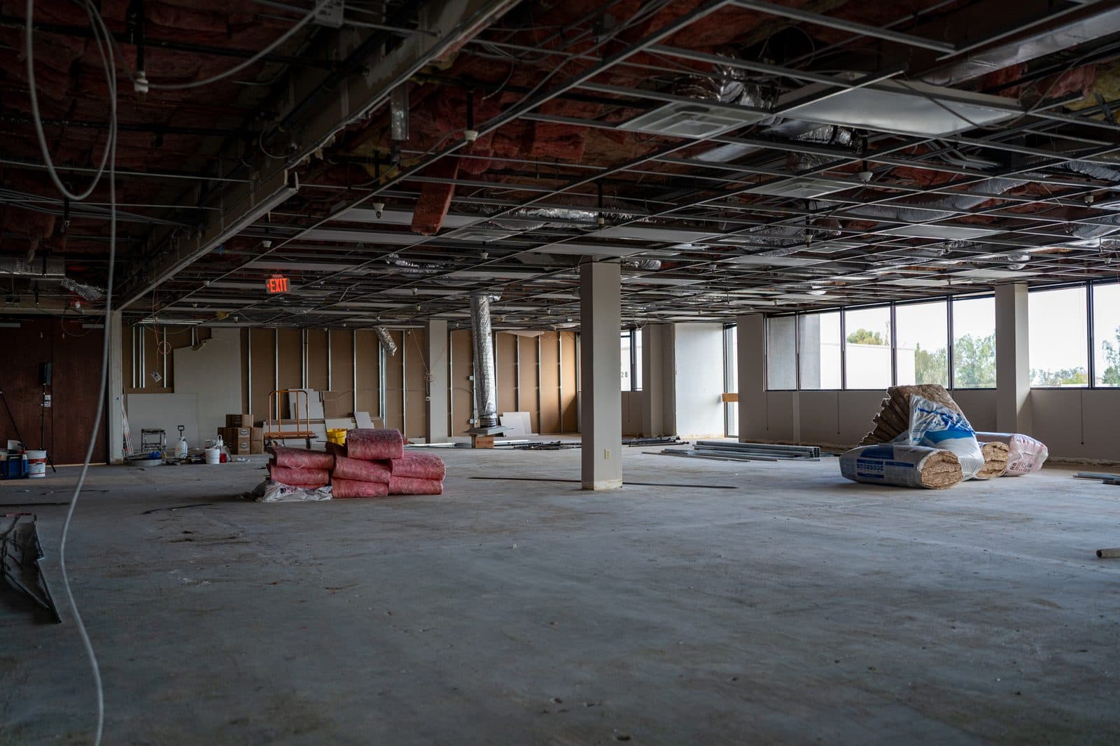 Commercial floor with the ceiling opened for new ductwork